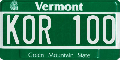 VT license plate KOR100