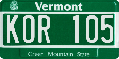 VT license plate KOR105