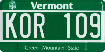 VT license plate KOR109