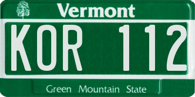 VT license plate KOR112
