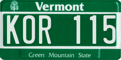 VT license plate KOR115