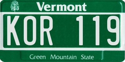 VT license plate KOR119