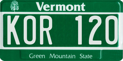 VT license plate KOR120