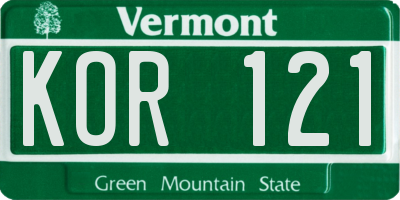 VT license plate KOR121