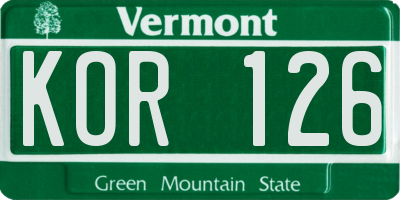 VT license plate KOR126