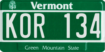 VT license plate KOR134