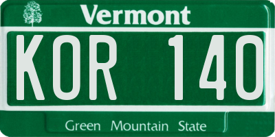 VT license plate KOR140