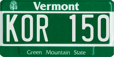 VT license plate KOR150