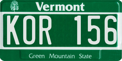 VT license plate KOR156