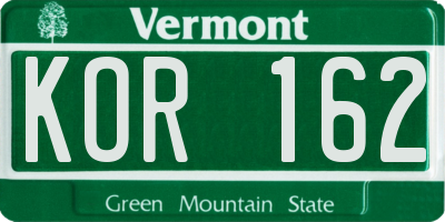VT license plate KOR162