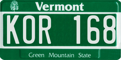 VT license plate KOR168