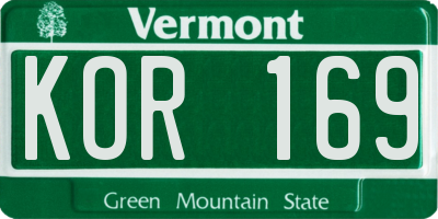 VT license plate KOR169