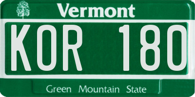 VT license plate KOR180