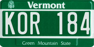 VT license plate KOR184