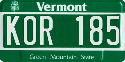 VT license plate KOR185