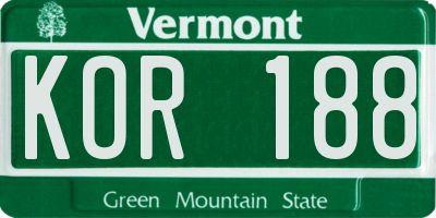 VT license plate KOR188