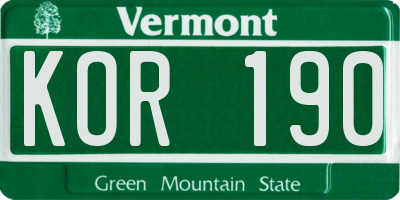 VT license plate KOR190