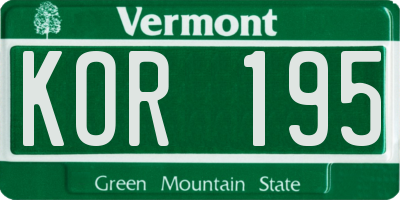 VT license plate KOR195