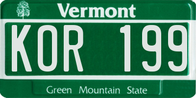 VT license plate KOR199