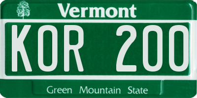 VT license plate KOR200