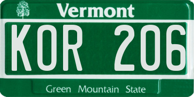 VT license plate KOR206