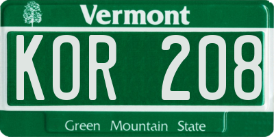 VT license plate KOR208
