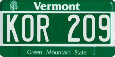 VT license plate KOR209