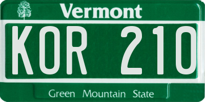 VT license plate KOR210