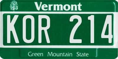 VT license plate KOR214