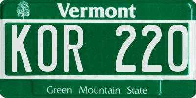 VT license plate KOR220