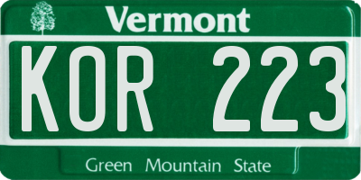 VT license plate KOR223