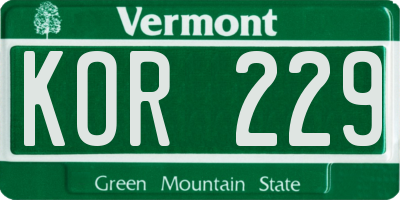 VT license plate KOR229