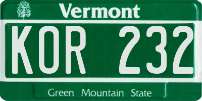 VT license plate KOR232