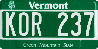 VT license plate KOR237