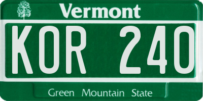 VT license plate KOR240