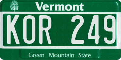 VT license plate KOR249