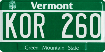 VT license plate KOR260