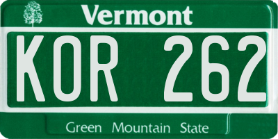 VT license plate KOR262