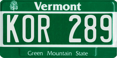 VT license plate KOR289