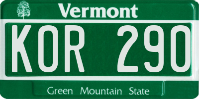 VT license plate KOR290