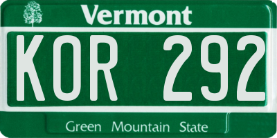 VT license plate KOR292