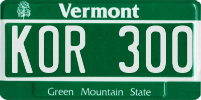 VT license plate KOR300