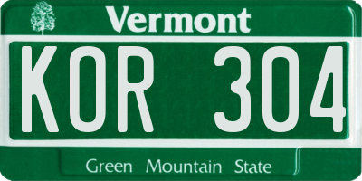 VT license plate KOR304