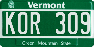 VT license plate KOR309
