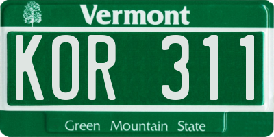 VT license plate KOR311