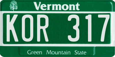 VT license plate KOR317