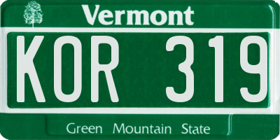 VT license plate KOR319