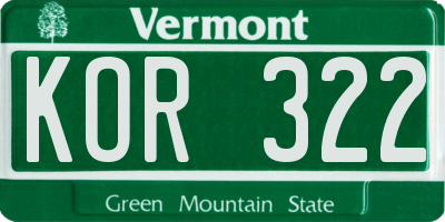 VT license plate KOR322