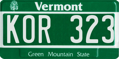 VT license plate KOR323