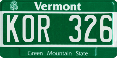 VT license plate KOR326